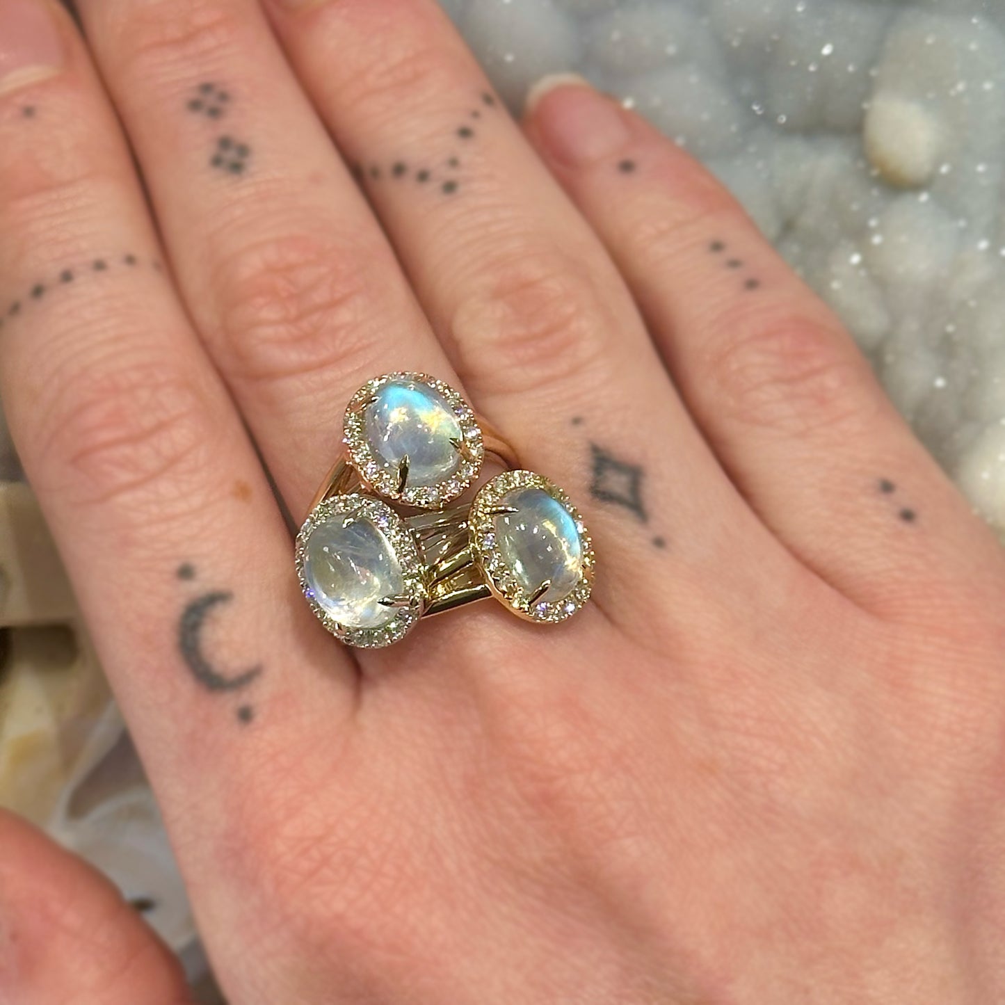 Oval Moonstone Halo Ring
