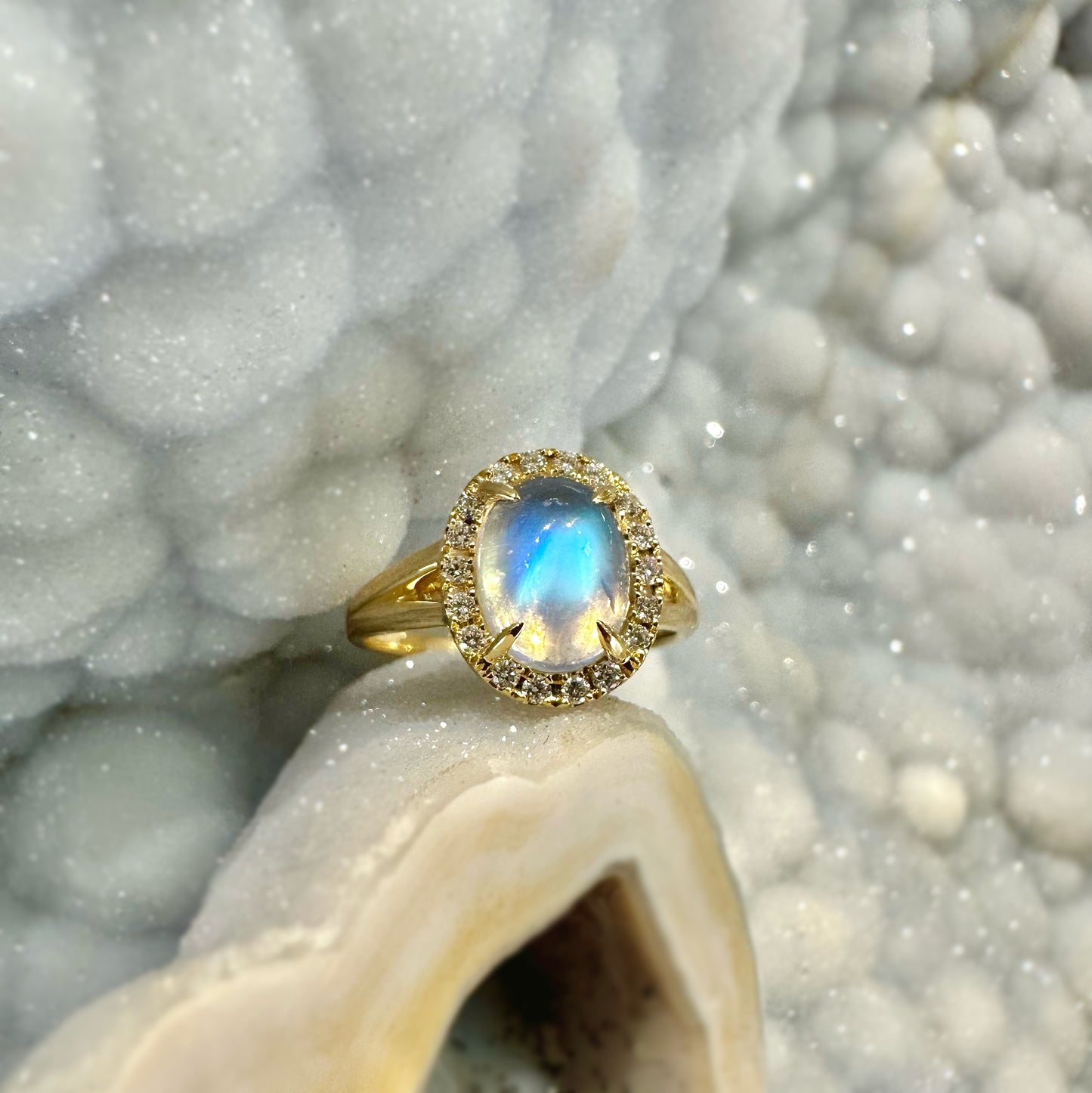 Oval Moonstone Halo Ring