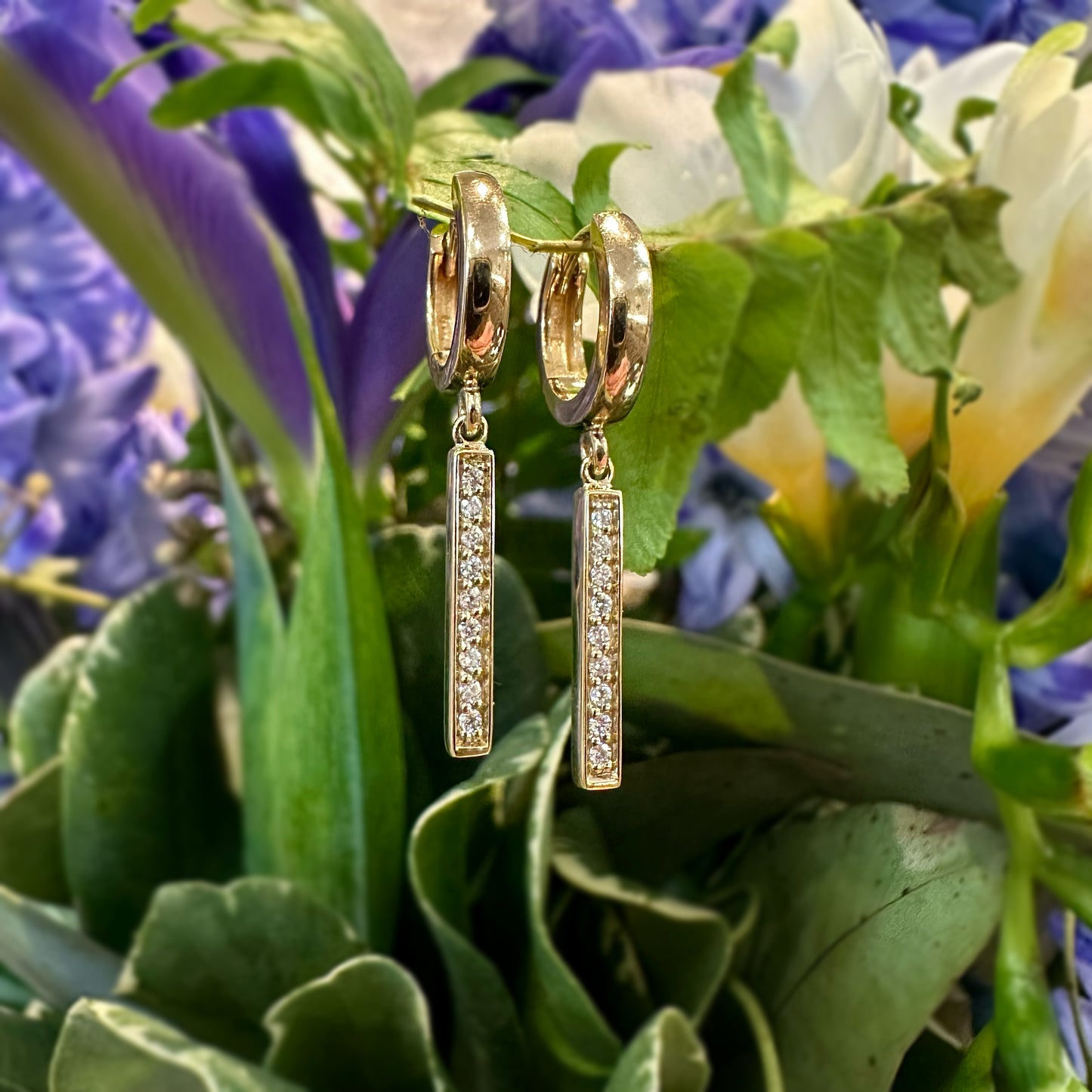 Diamond Line Hoop Dangles