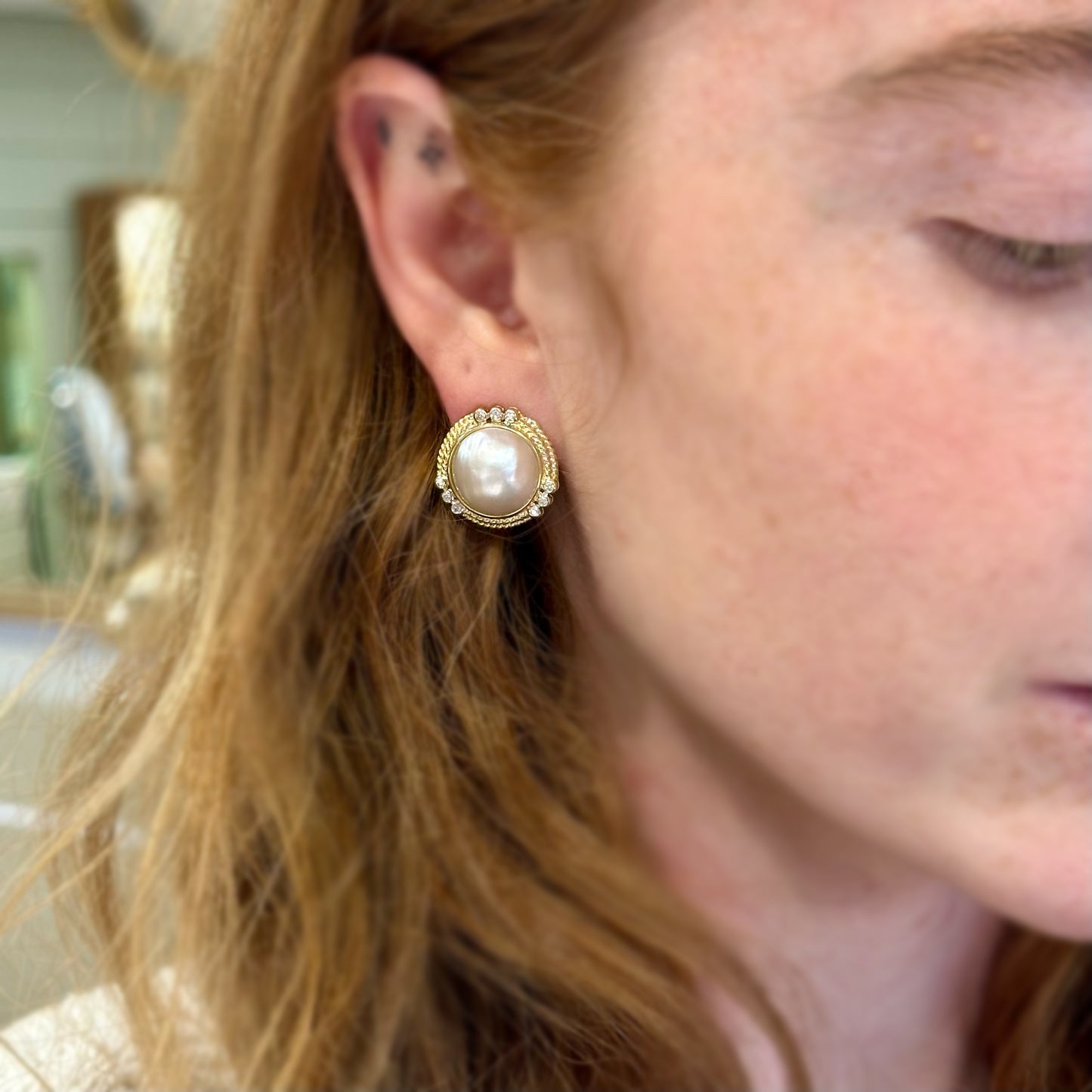 Mabe Pearl and Diamond Rope Earrings