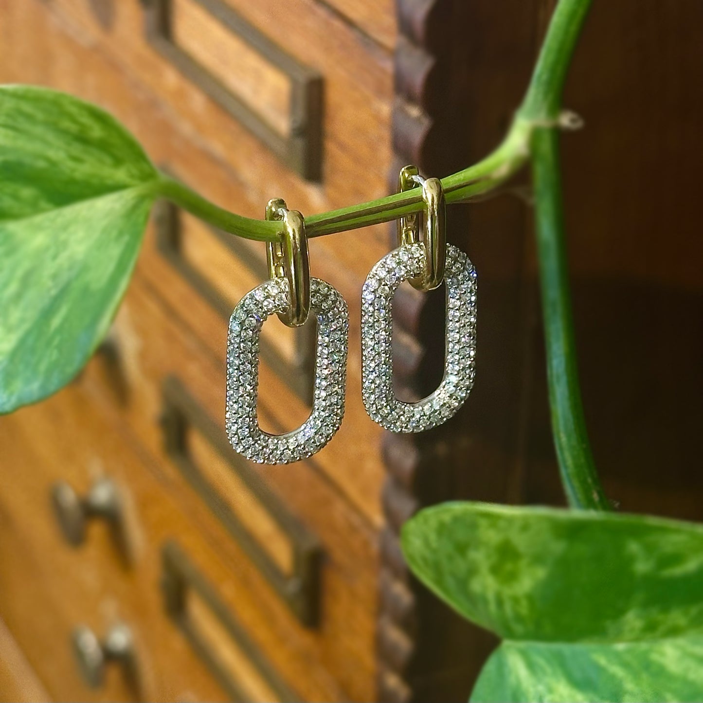 Two Tone Open Oval Pave Hoop