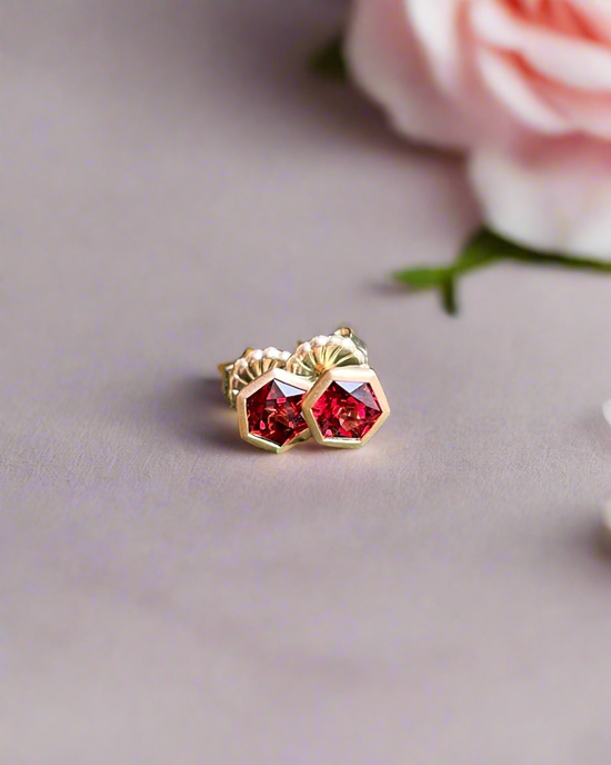Red Garnet Hex Studs