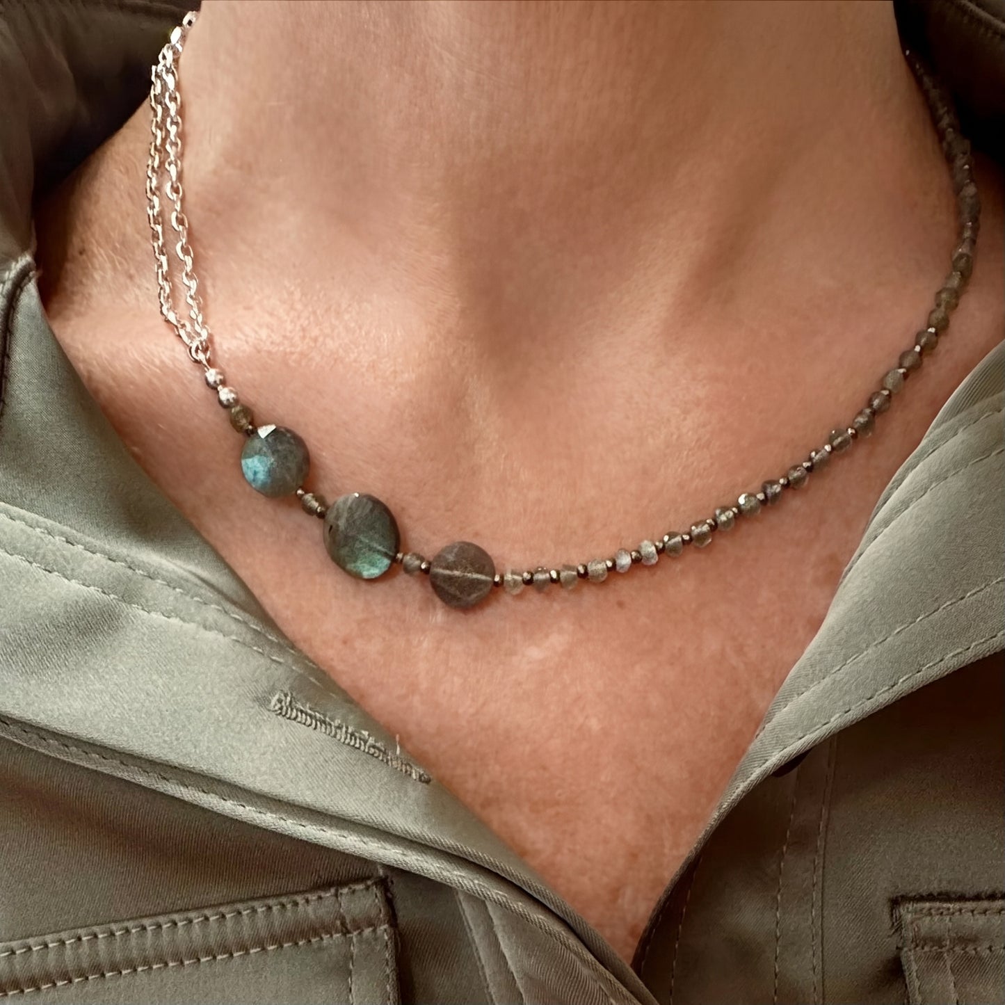 Labradorite and Pyrite Double Chain Necklace