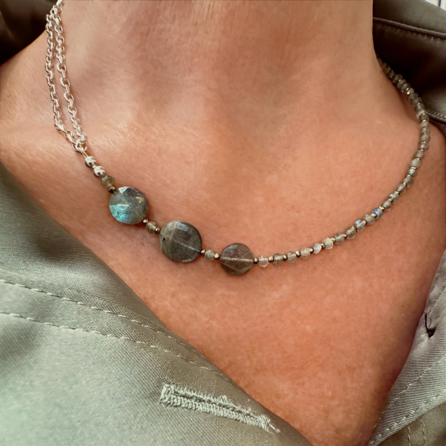 Labradorite and Pyrite Double Chain Necklace