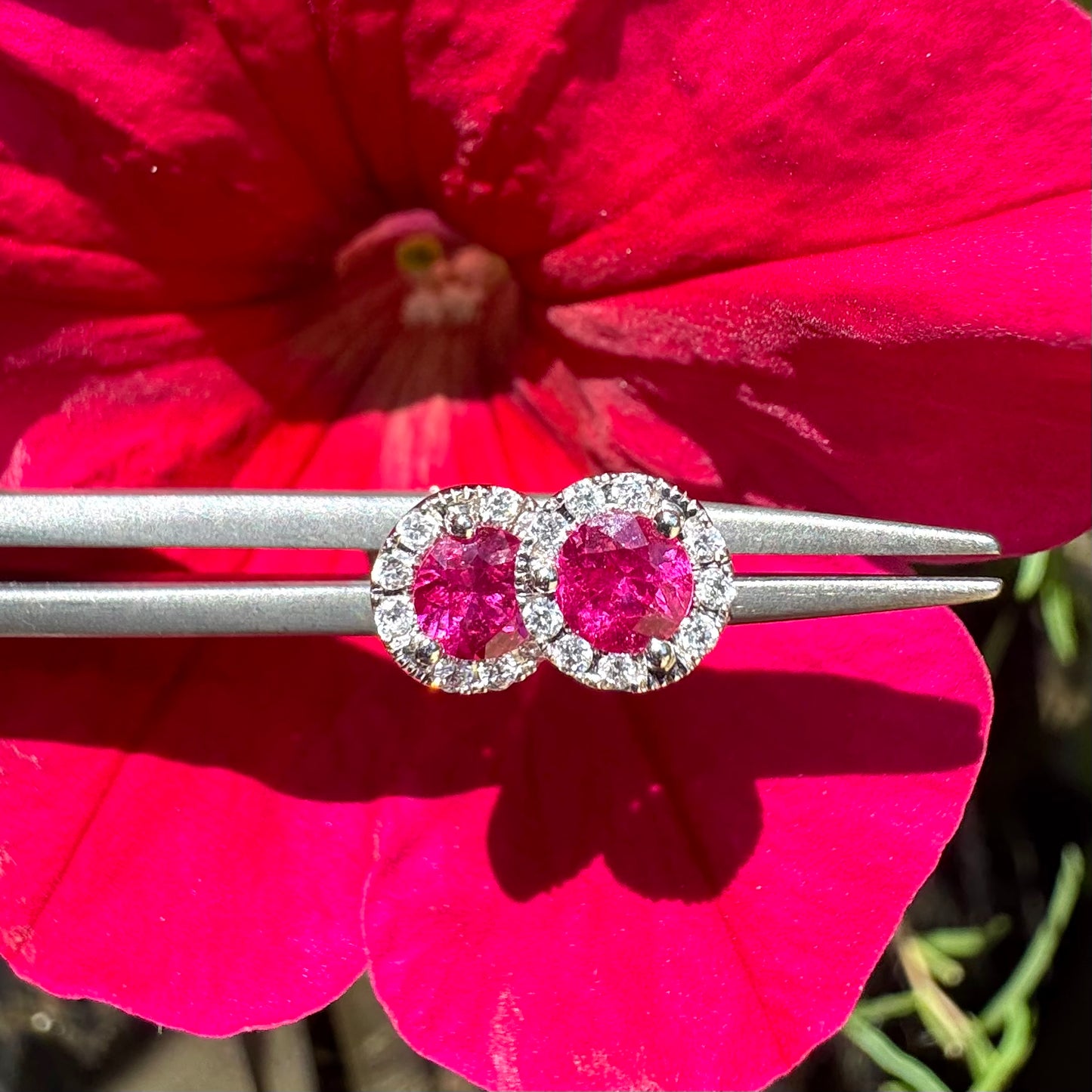 Load and play video in Gallery viewer, Ruby and Diamond Halo Studs
