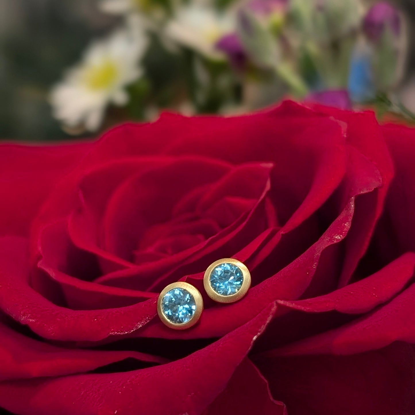 Blue Zircon Petite Bezel Studs