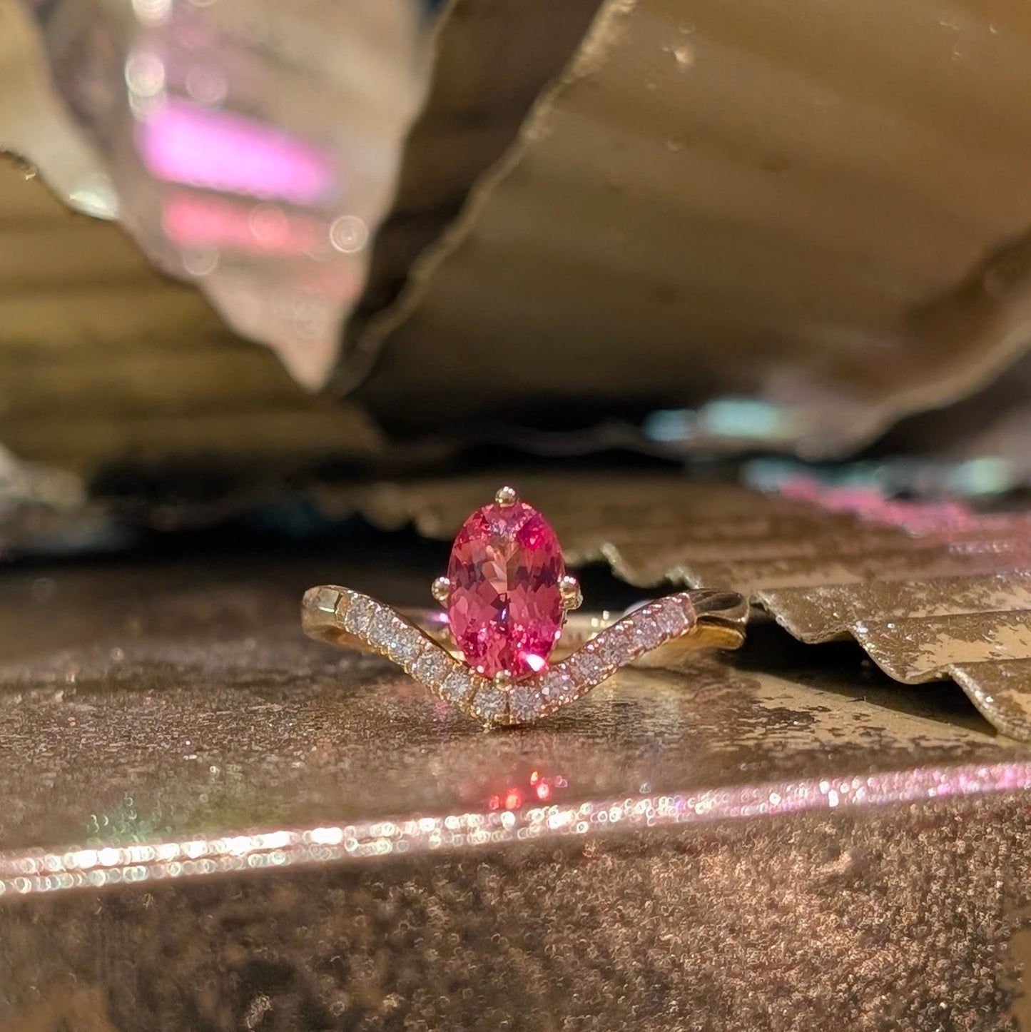 "Side-by" Pink Spinel Ring