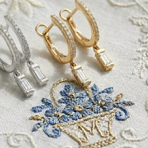 Baguette Dangle Diamond Hoops