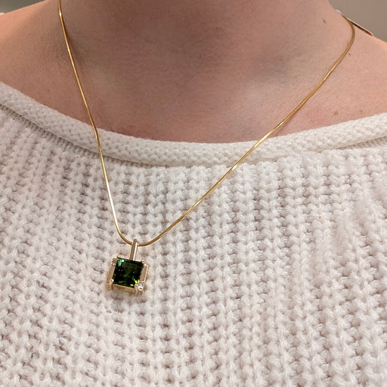 Tourmaline and Diamond Square Pendant