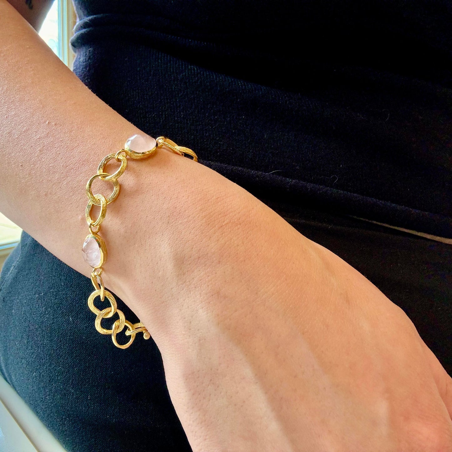 Rose Quartz and Gold Plated Link Bracelet