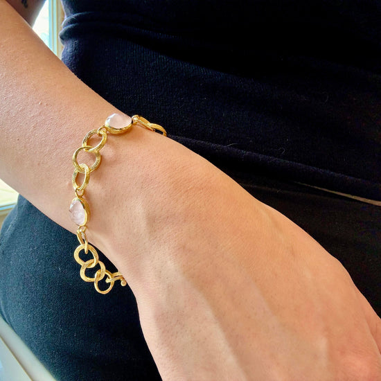 Rose Quartz and Gold Plated Link Bracelet